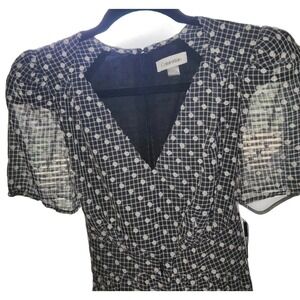 Calvin Klein  Dress Womens Size 4 Puffed Short Sleeve Maxi Vneck New Black White